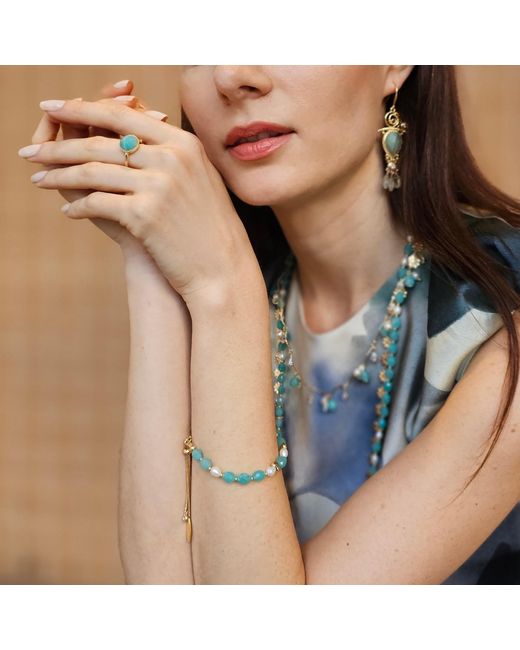 Farra Blue Amazonite With Zircon Open Ring