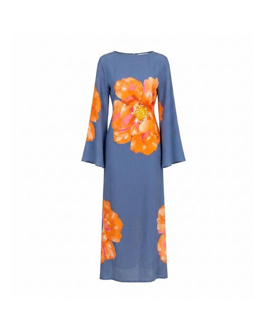 Tantra Spain Sl Blue Long Floral Dress With Round Neck And Straps