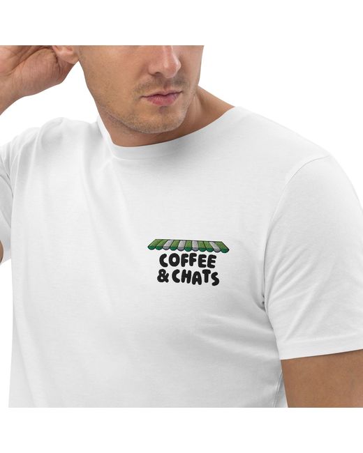 Anchor and Crew Blue Gustatory Coffee & Chats Organic Cotton Embroidered T-Shirt for men