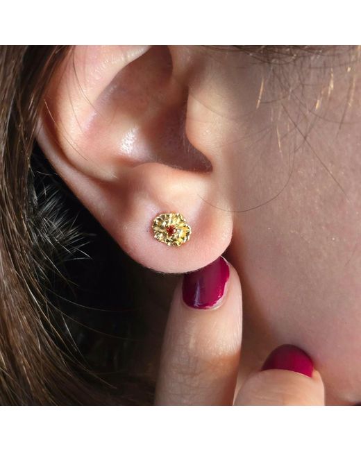 Harfi Metallic Garnet January Birthstone Carnation Birthflower Plated Stud Earrings