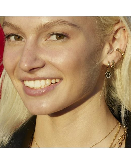 Scream Pretty Metallic Smiley Face Charm Hoop Earrings