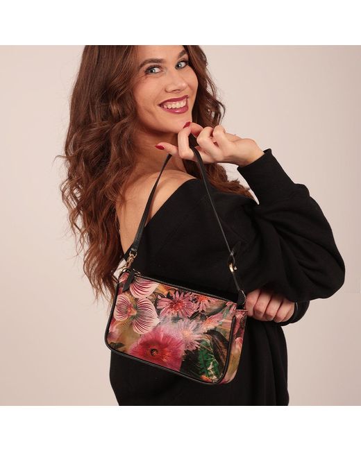 SJW BAGS LONDON Black Kenwood Leather Floral Print Mini Versatile Shoulder Bag