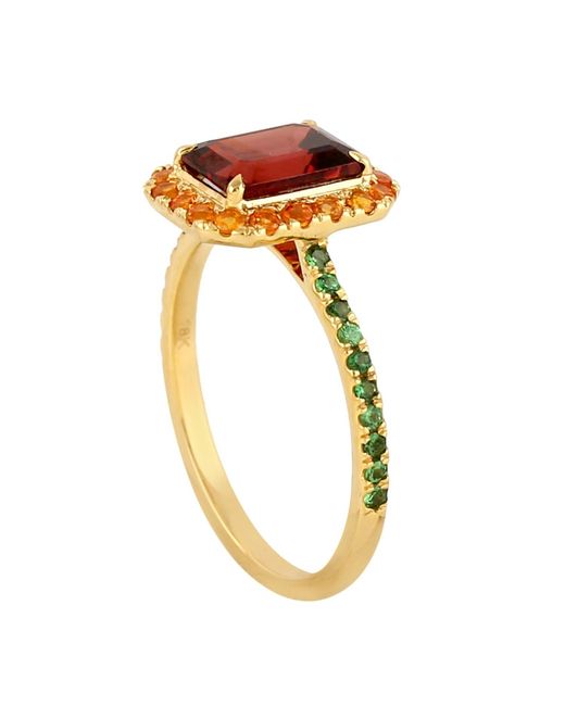 Artisan Orange 18k Yellow Gold Red Garnet Tsavorite Handmade Cocktail Ring