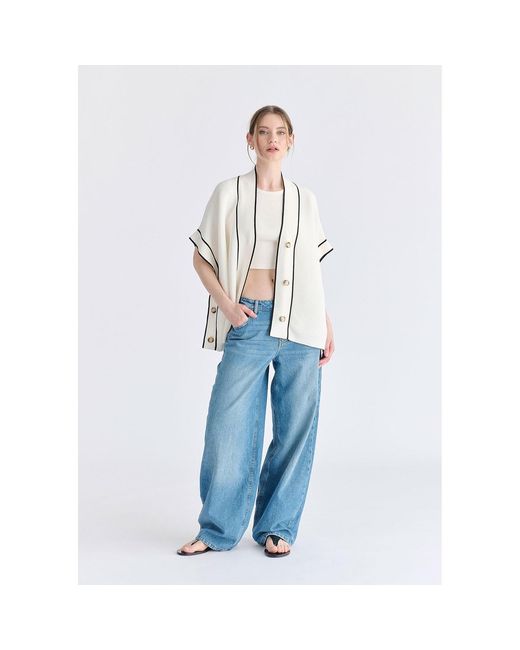 Paisie Metallic Button Details Kimono Ribbed Cardigan