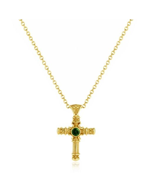 Unaloe Metallic Eternal Cross Vermeil Necklace With Emerald – Luxury Religious Jewelry
