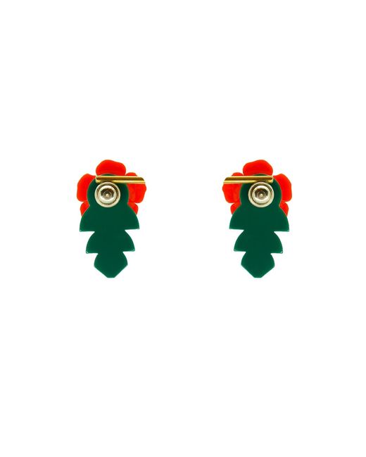 Gissa Bicalho Red Handmade Acrylic Earring Rose And Leaf S