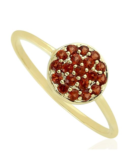 Artisan Metallic 14k Yellow Gold With Pave Garnet Gemstone Stackable Ring Jewelry