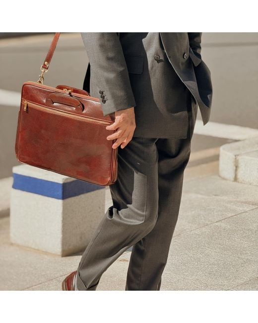 Time Resistance Brown Leather Briefcase Laptop Bag for men