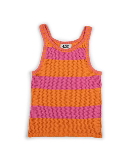 Gigi Knitwear Red Mesh Cotton Tank Top