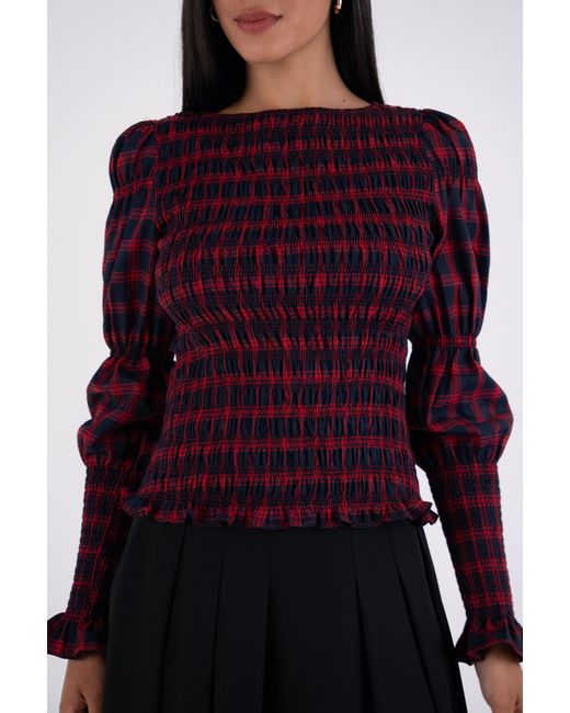 Amy Lynn Purple Iris Pure Cotton Plaid Smocked Top