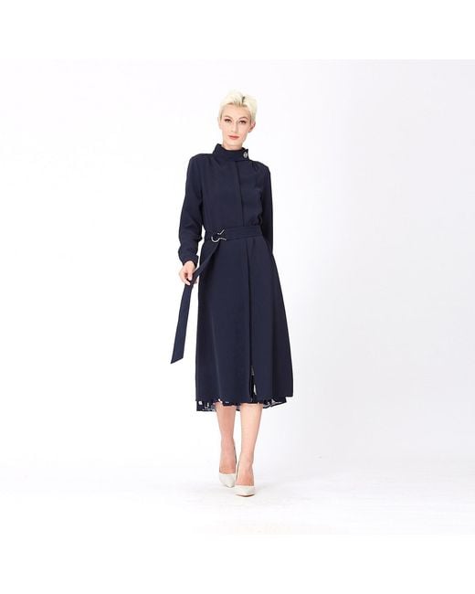 Smart and Joy Blue High Neck And Long Sleeves Shirt-Dress