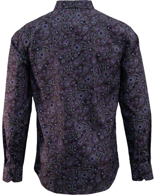 Lords of Harlech Blue Paisley Cotton Stretch Button-Down Shirt for men