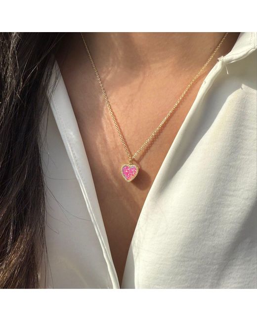 KAMARIA Metallic Opal Heart Necklace With Crystals
