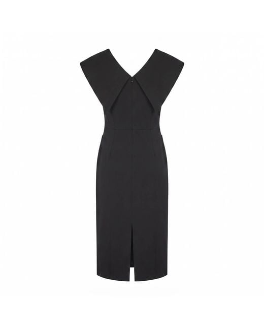 Modenaire Black Wide Collar Midi Sheath Dress