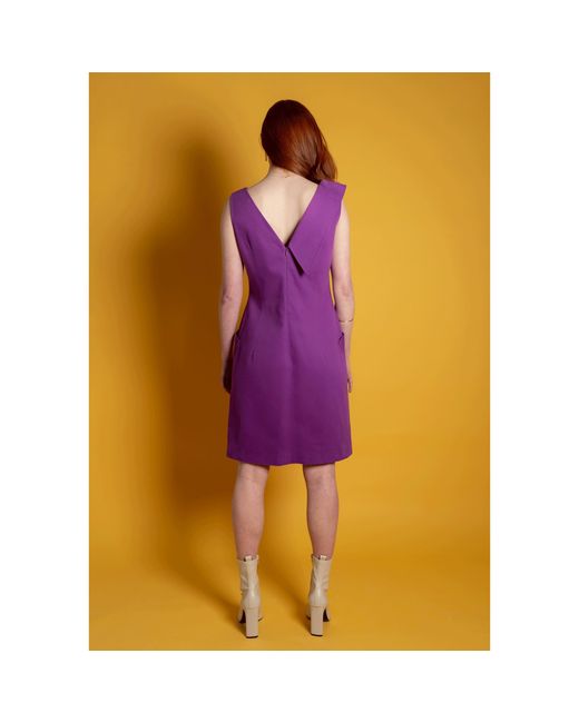 Femponiq Purple Asymmetric Lapel Tailored Cotton Dress