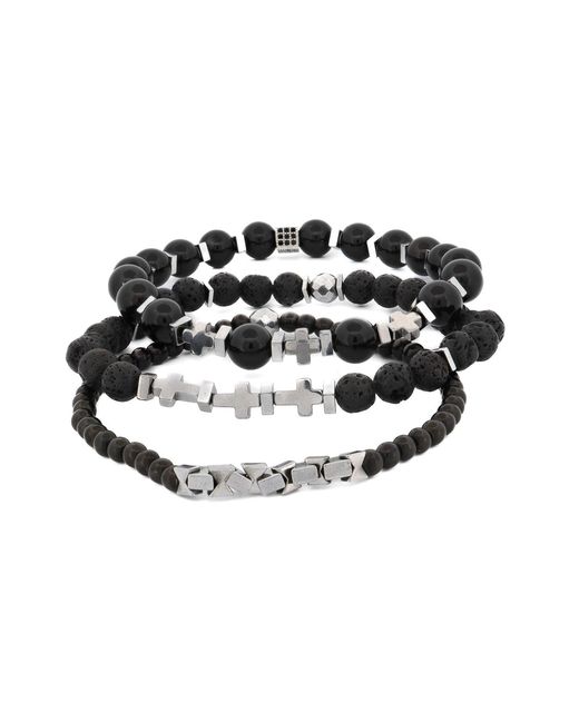 Ebru Jewelry Black Gemstone & Hematite Power Trio Bracelet Set for men