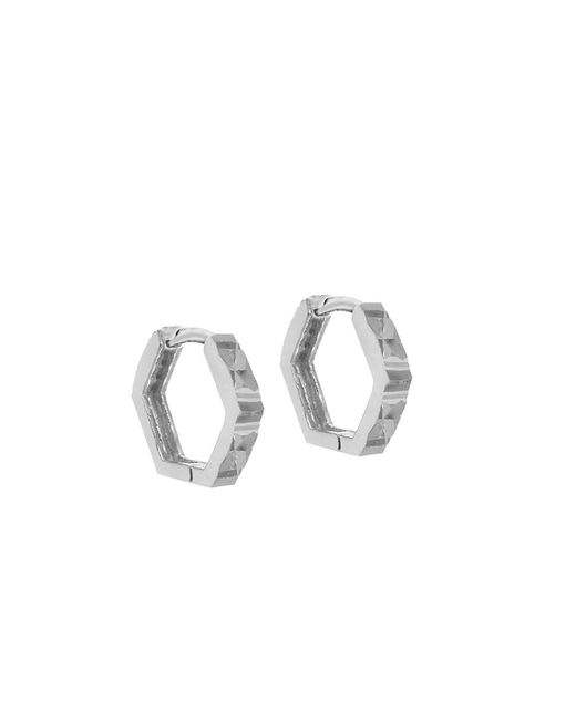 Posh Totty Designs Metallic Sterling Silver Faceted Hexagon huggie Earrings