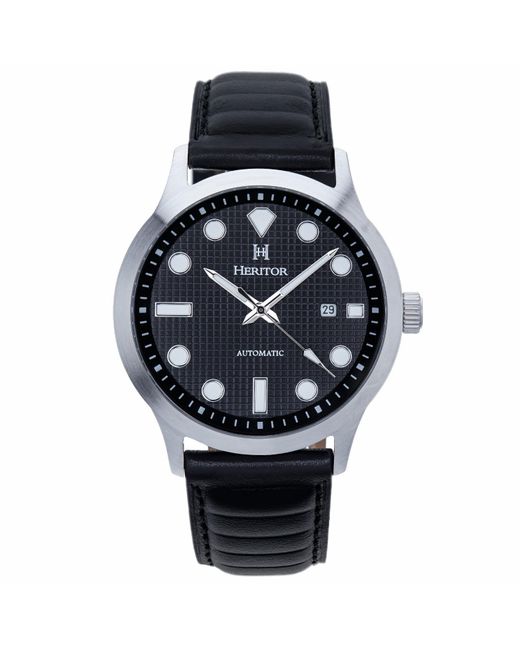 Heritor Black Bradford Leather-band Watch With Date for men