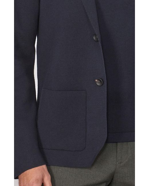 Paul James Knitwear Blue Lightweight Cotton Cornelius Formal Knitted Blazer for men