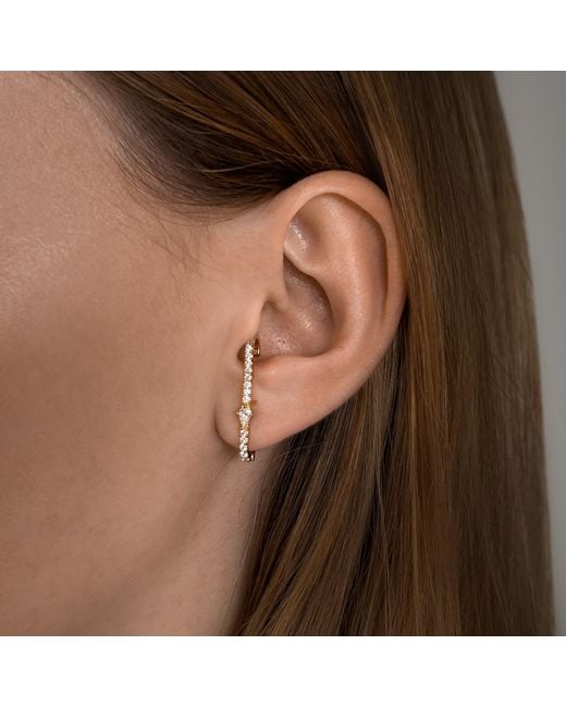 SALLY SKOUFIS Metallic Revolution Huggie Earrings With Made Cz Diamond Stimulant