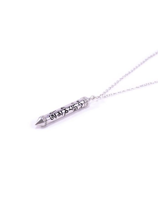 Seven Saints Metallic Om Mani Padme Hum Topaz Prayer Necklace, Rhodium, All Gender