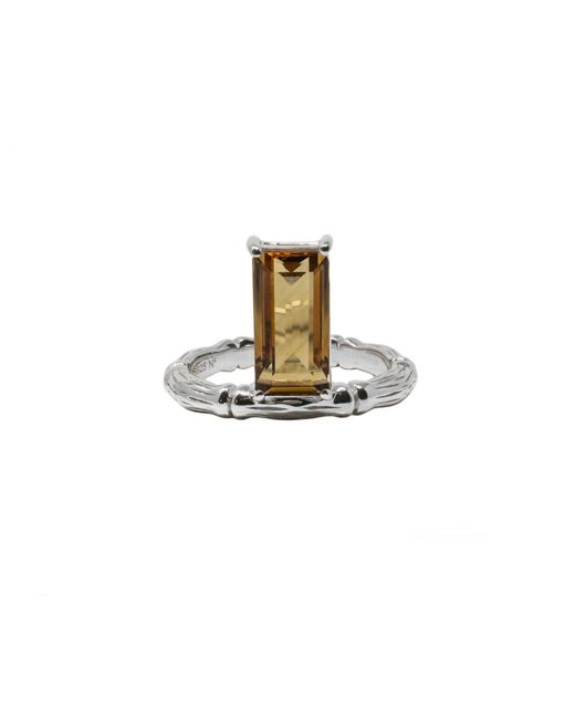 NASI SILVER Metallic Floating Baguette Gemstone Ring- Citrine
