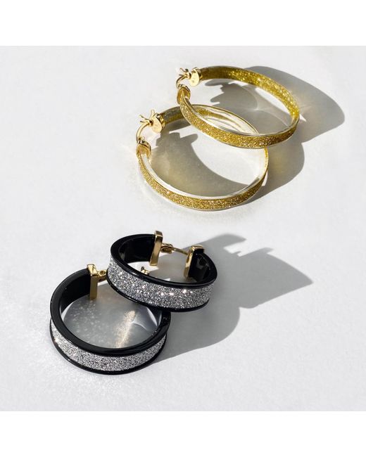 Gold & Honey Black & Silver Wide Glitter Hoops