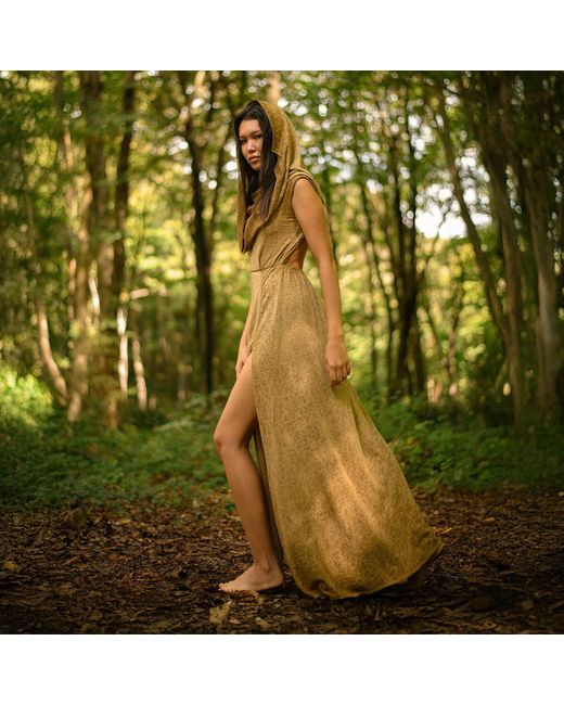 Zhenabia Metallic Hera Hooded Dress Desert Sand