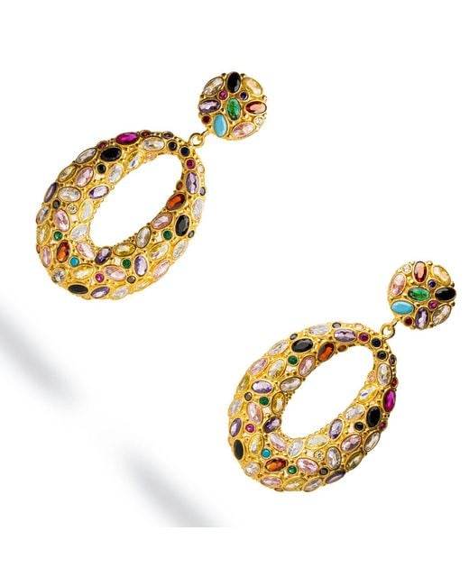 Ebru Jewelry Metallic Multi Gemstone & Stylish Look Chunky Dangle Earrings