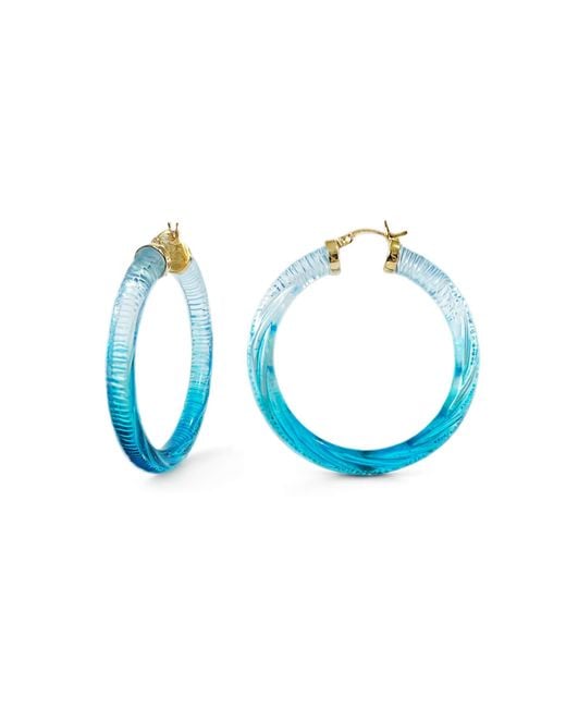 Gold & Honey Blue Aqua Ombre Hoop Earrings