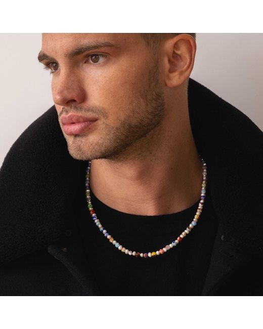 Nialaya Metallic Pearl Necklace With Hand-Painted Glass Beads for men