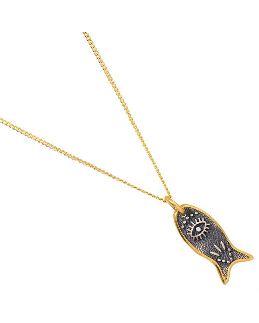 Ebru Jewelry Metallic Lucky Fish & Evil Eye Symbol Sterling Chain Necklace