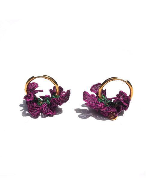Nana Watanabe Purple Swell Wave-Inspired Embroidered Earrings