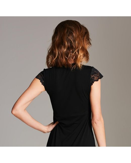 Oh!Zuza Black Classy Midi Nightdress With Lace