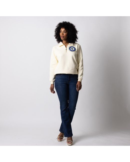 Laines London White Neutrals Laines Couture Cream Quarter Zip Sweatshirt Embellished With Evil Eye