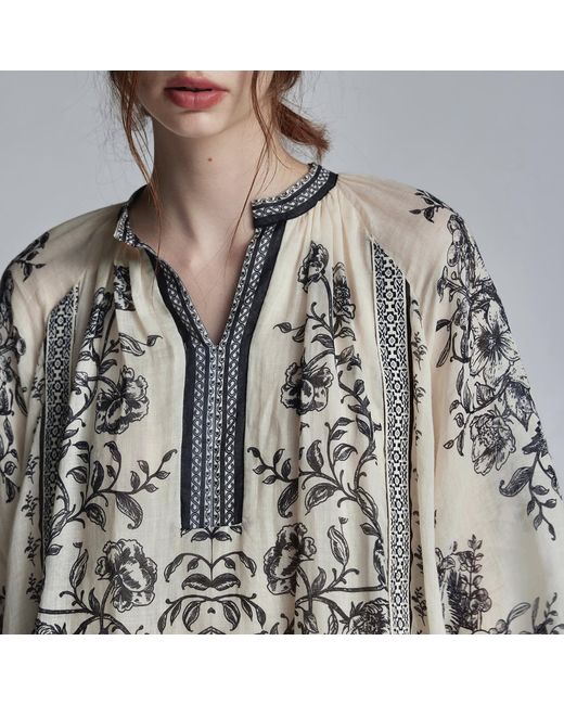 Belsize25 Natural Mughal Empire Series Pure Ramie Print Kaftan Dress