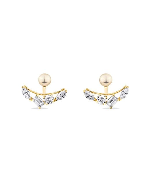 SALLY SKOUFIS Metallic Reflection Ear Jacket With Natural Pearl & Made Cz Diamond Stimulant
