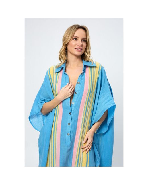 Saachi Blue Striped Collared Kaftan