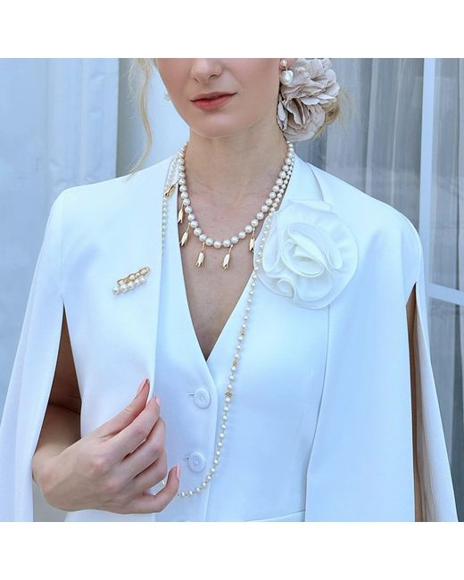 Farra Metallic Freshwater Pearls Dangle Brooch