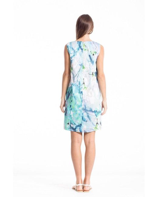 Conquista Blue A Line Print Poplin Dress