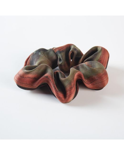 Soft Strokes Silk Brown Pure Mulberry Silk French Scrunchie, Tea Silk, Set Of Three In Mountains And Rivers