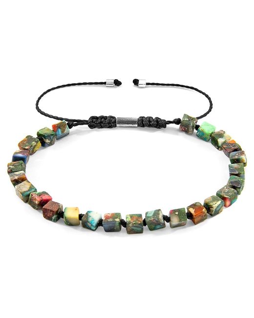 Anchor and Crew Green Multicoloured Imperial Jasper Ralph Silver & Stone Skinny Macrame Bracelet for men