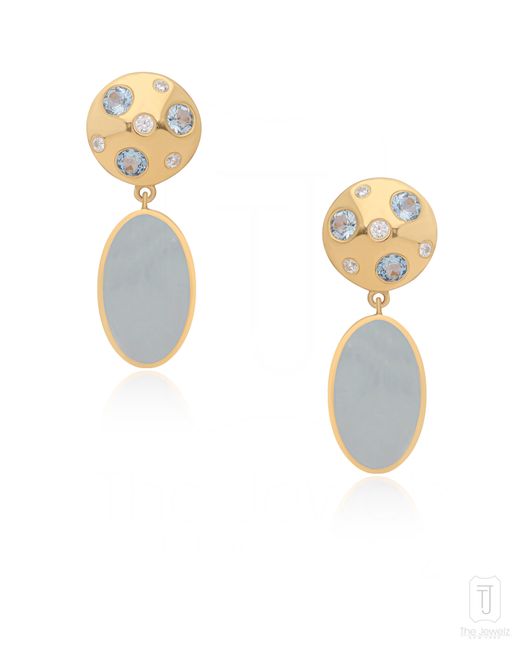 The Jewelz Metallic Neutrals Aquamarine Dome Earrings Gift For Her