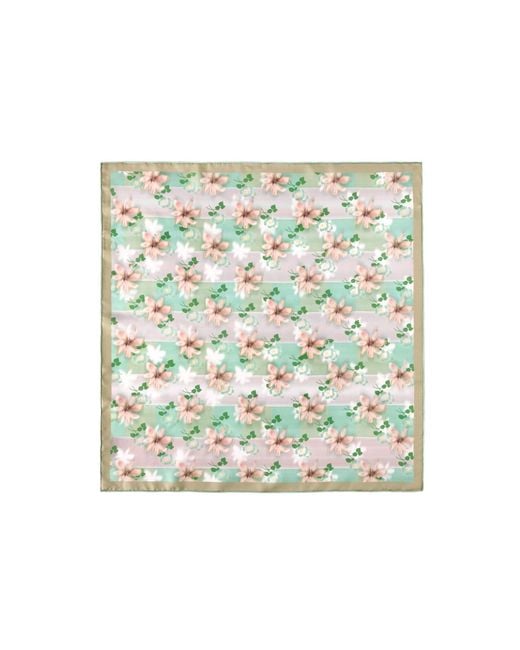 Asyii Green Neutrals Printed Tropical Floral Silk Twill Square