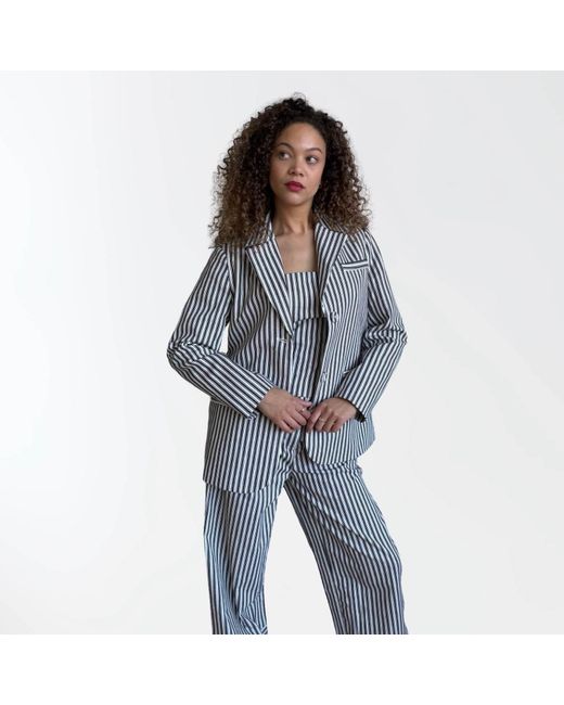 London Atelier Byproduct Gray Striped Blazer Trousers Corset And Tote Bag Four Piece Set