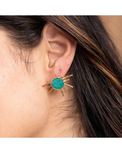 Saachi Blue Sun Stud Druzy Earrings