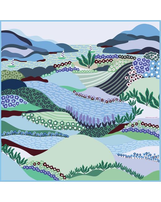 Jessie Zhao New York Blue Double Sided Silk Scarf Of Summer