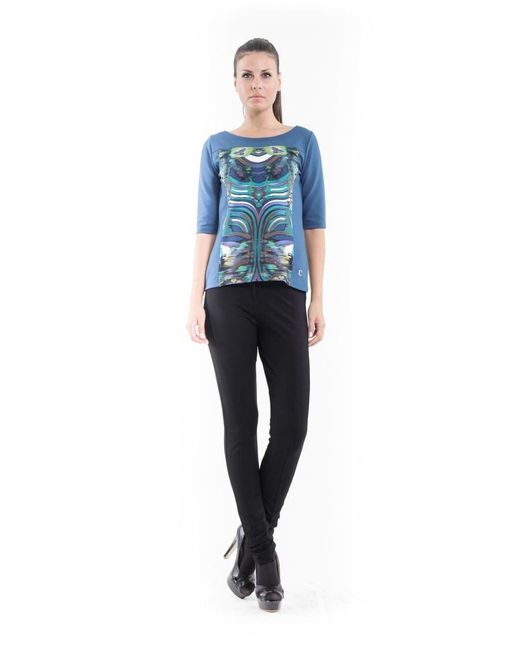 Conquista Blue Half Sleeve Print Top