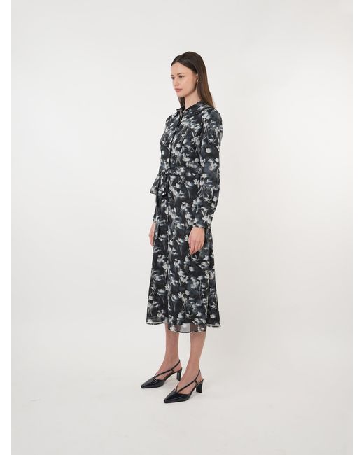 John Abgin Black Chiffon Scatter Printed Shirt Dress