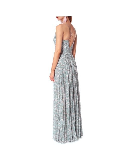 AGGI by HALEWSKI Gray Noemi Romantic Flowers Maxi Pleated Dress